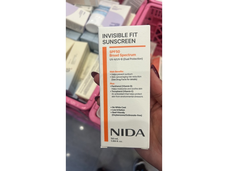 Nida Invisible Fit Sunscreen, SPF 50, 1.69 fl oz/50 mL