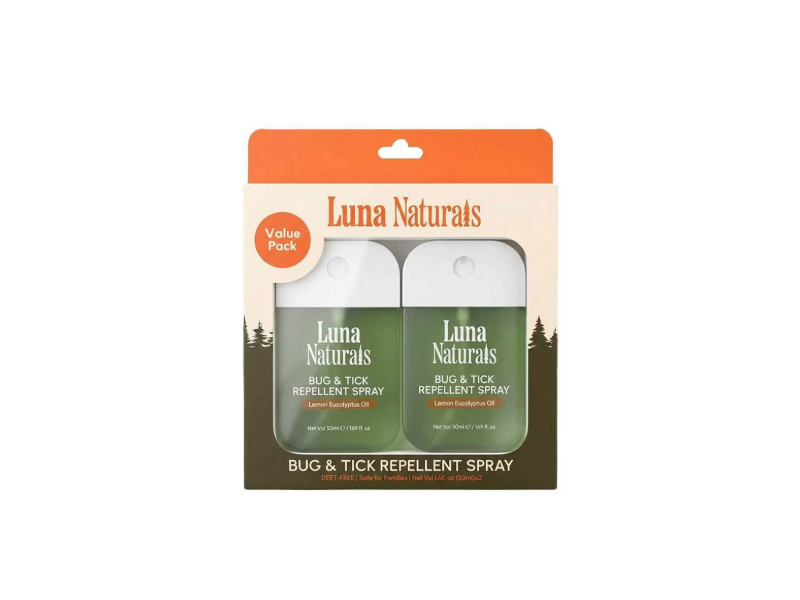 Luna Natural Bug & Tick Repellent Spray, Lemon Eucalyptus Oil, 1.69 fl oz/50 mL, Pack Of 2