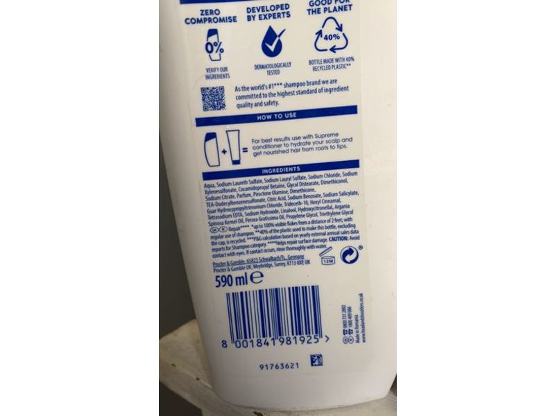 Head & Shoulders Anti-Dandruff Shampoo, Supreme Repair, Argan And Avocado Oil, 590 mL