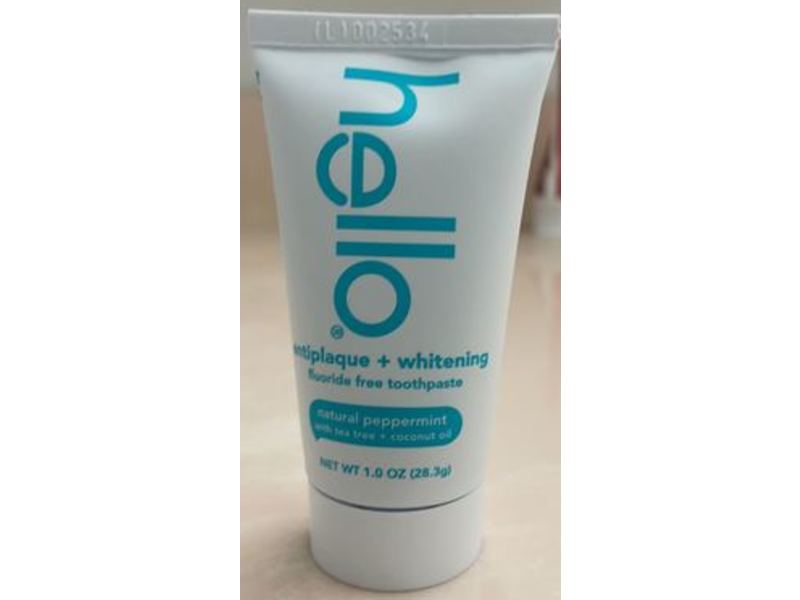 Hello Antiplaque + Whitening Fluoride Free Toothpaste, Natural Peppermint, 1.0 oz/26.3 g