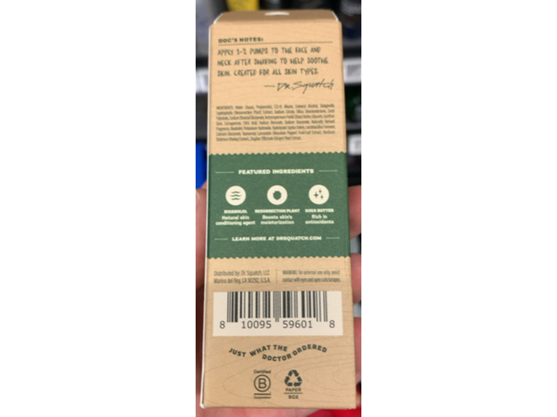 Dr. Squatch Men's Natural Soothing Post Shave, Pine Tar, 2.5 fl oz/74 mL