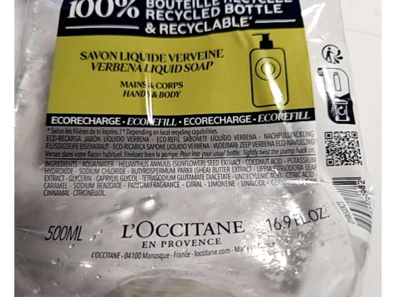 L'Occitane En Provence Hand & Body Verbena Liquid Soap, 16.9 fl oz/500 mL