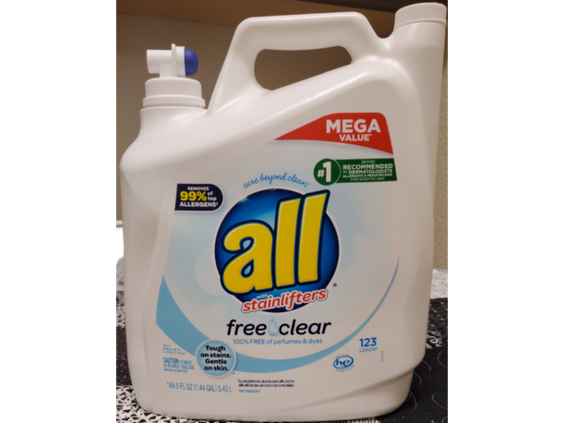 All With Stainlifters Laudry Detergents, Free & Clean, 184.5 fl oz/5.45 L