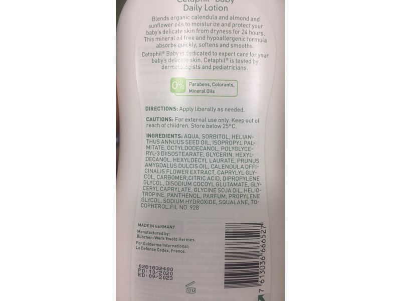Cetaphil Baby Daily Lotion, Organic Calendula, 400 mL.