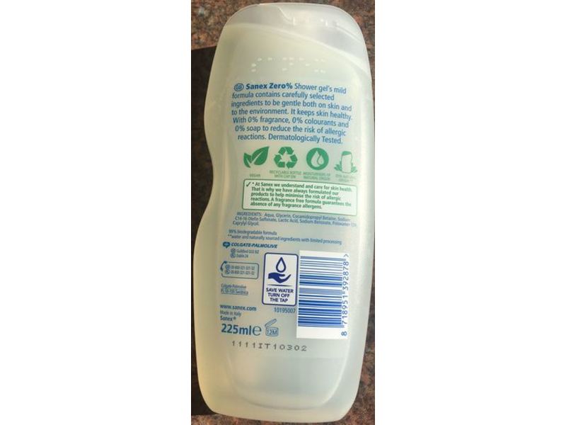 Sanex Zero% Shower Gel, Sensitive Skin, 225 ml