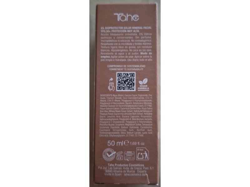 Tahe Bioprotector Solar Mineral Facial Sunscreen, SPF 50 PA++++, 1.69 fl oz/50 mL