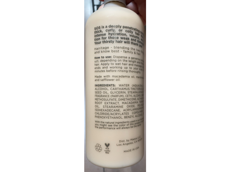 Hairitage S.O.S Deep Moisture + Restore Conditioner, 21 fl oz/621 mL