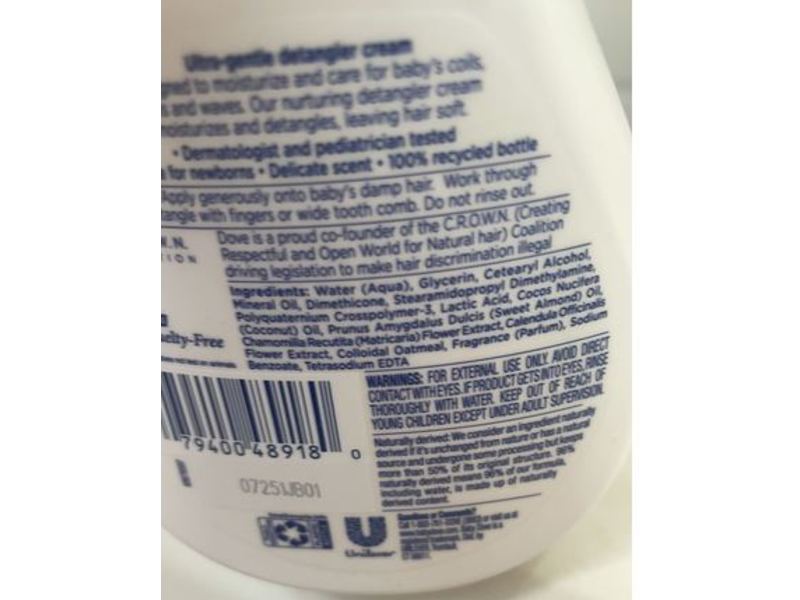 Baby Dove Textured Hair Care Caring Detangler Cream, Curl Nourishment, 6.5 fl oz/192 mL