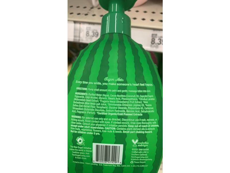 Raw Sugar Kids Hand & Body Lotion, Watermelon + Strawberry, Paraben Free, 12 fl oz/354 mL