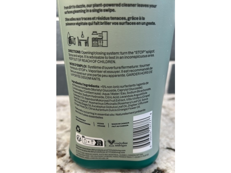 Attitude All-Purpose Cleaner, Lavender & Rosemary, 26 fl oz/770 mL
