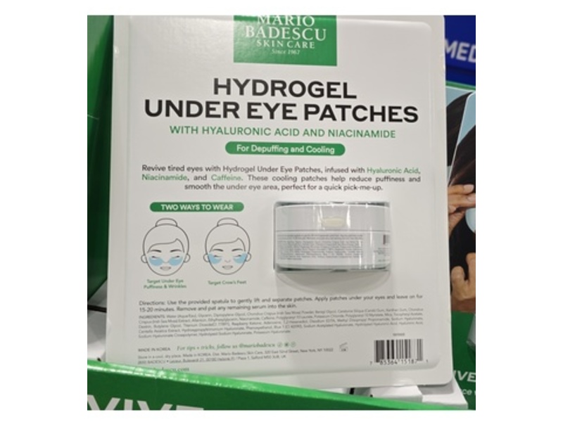 Mario Badescu Skin Care Hydrogel Under Eye Patches, Hyaluronic Acid Complex & Niacinamide, 60 Count