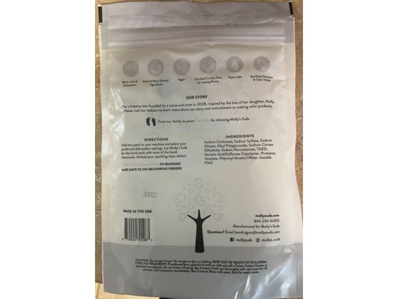 Molly's Suds Dishwasher Pods, Unscented, 60 Count