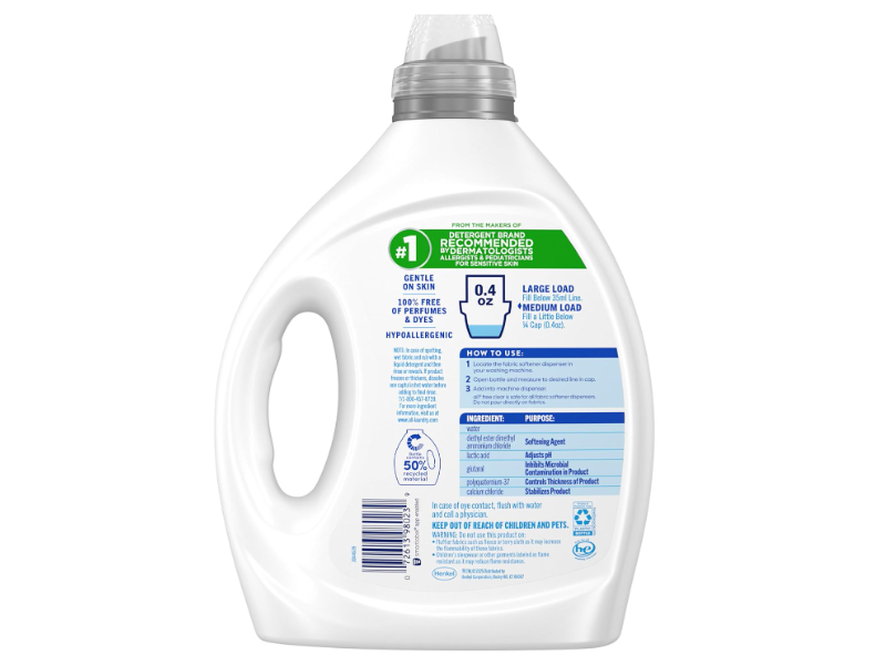 All Fabric Softener, Free Clear, 200 Loads, 80 fl oz/2.36 L