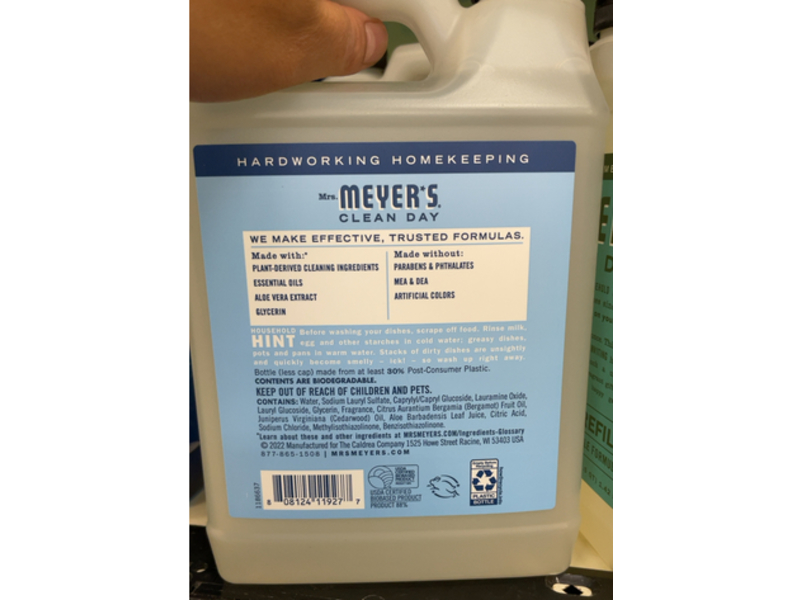 Mrs. Meyer's Clean Day Dish Soap, Rain Water, 48 fl oz/1.42 L