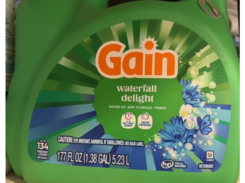 Gain Liquid Laundry Detergent, Waterfall Delight, 134 Loads, 177 fl oz/5.23 L