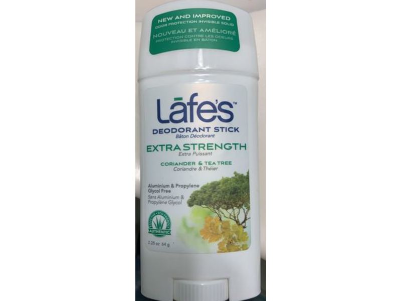 Lafes Extra Strength Deodorant Stick, Coriander & Tea Tree, 2.25 oz/64 g