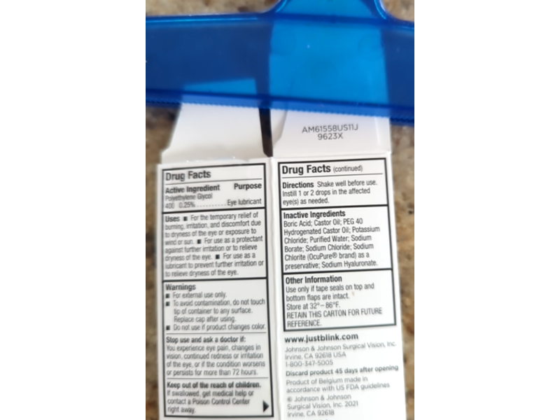 Blink Triple Care Lubricating Dry Eye Drops, 0.08 fl oz/2.5 mL