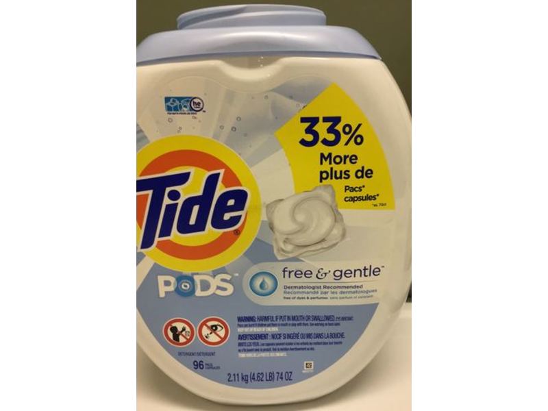 Tide Pods Laundry Detergent, Free & Gentle, 74 oz/2.11 kg, 96 Pacs