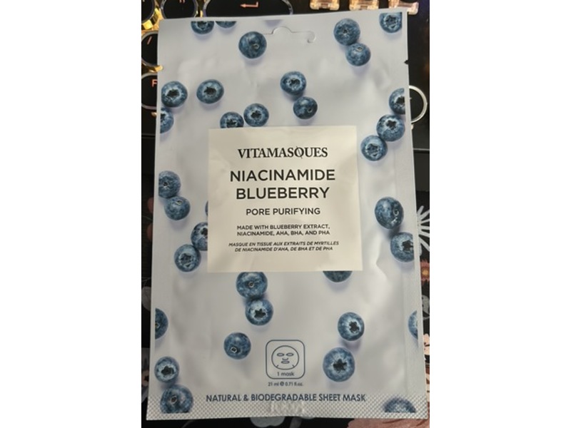 Vitamasques Pore Purifying Sheet Mask, Niacinamide Blueberry, 0.71 fl oz/21 mL, 7 Count