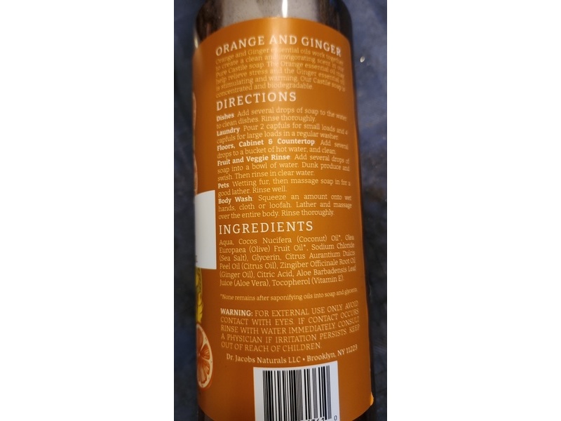 Dr. Jacobs Naturals Pure Castile All-In-One Soap, Orange + Ginger, 32 fl oz/946 mL
