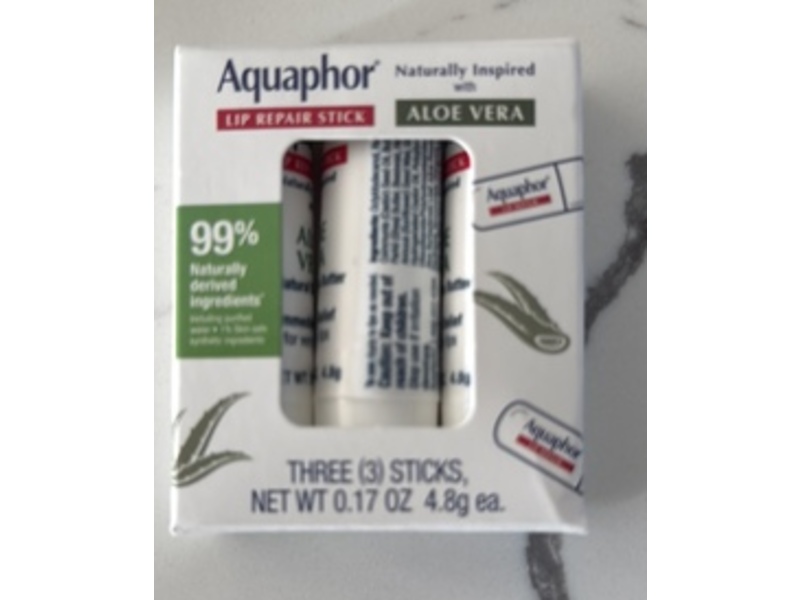 Aquaphor Naturally Inspired Lip Repair Stick, Aloe Vera, 0.17 oz/4.8 g, Pack of 3