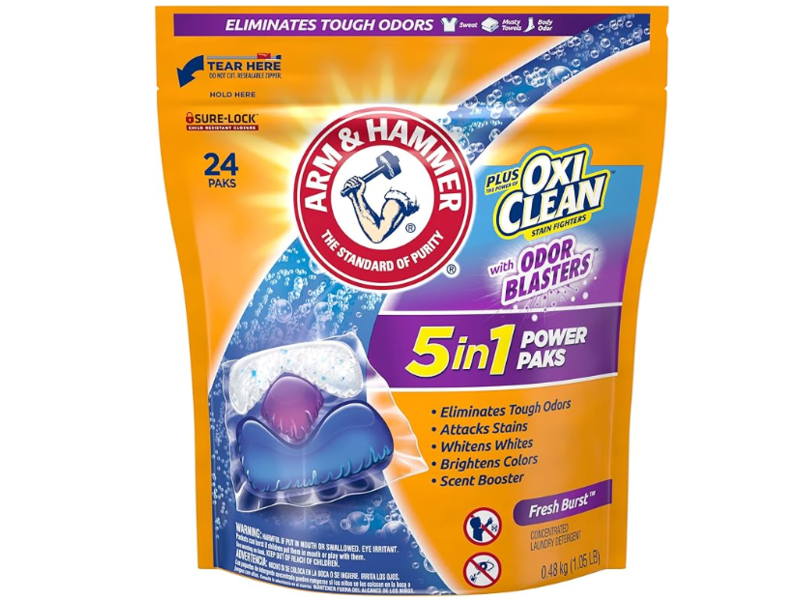 Arm & Hammer 5 In 1 Power Packs with Odor Blasters, Fresh Burst, 0.48 kg, 24 Count