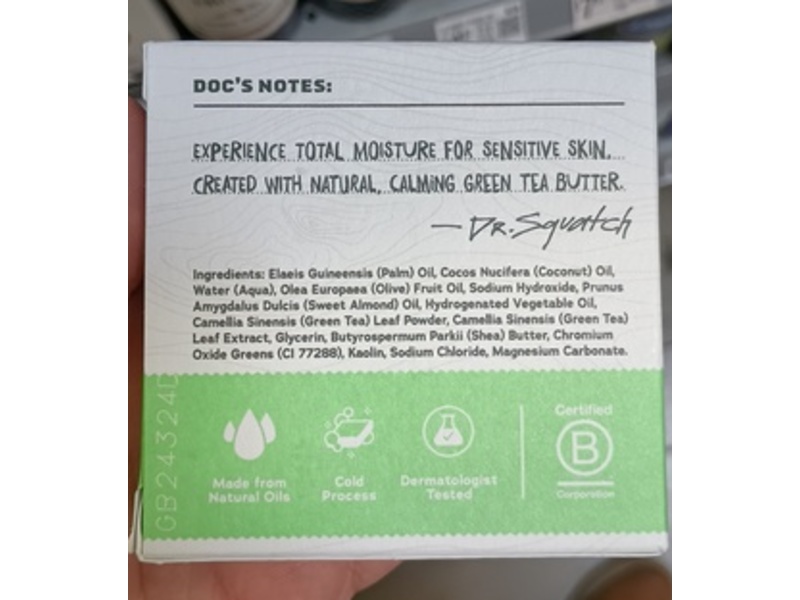 Dr.Squatch Total Moisture Natural Soap, Green Tea Butter, 5 oz/141 g