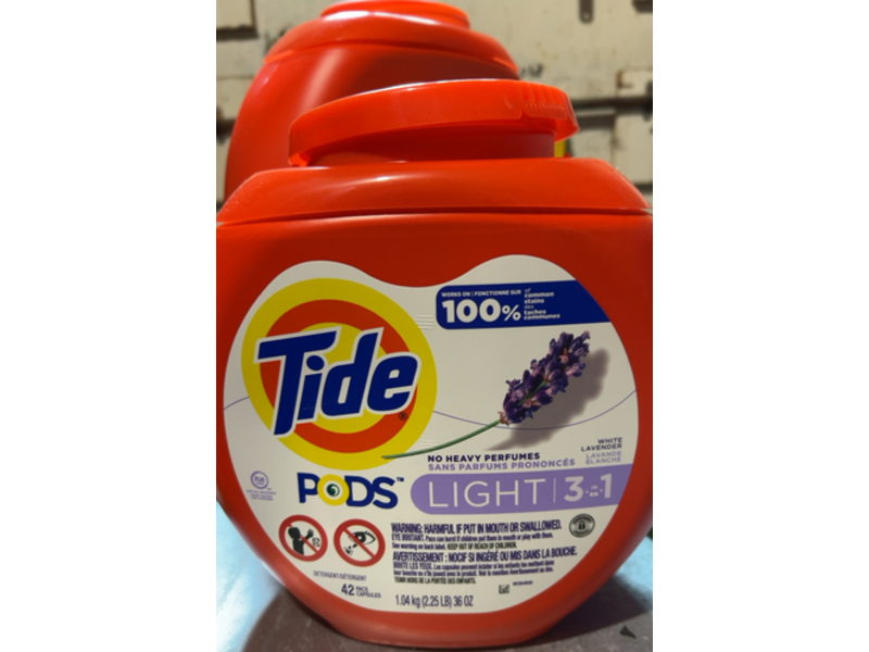 Tide Pods Light 3 In 1 Detergent Pacs, White Lavender, 36 oz/1.04 kg, 42 Count
