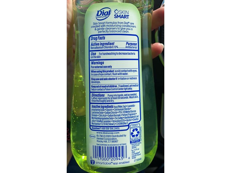 Dial Complete Antibacterial Liquid Hand Soap, Aloe, 11 fl oz/325 mL