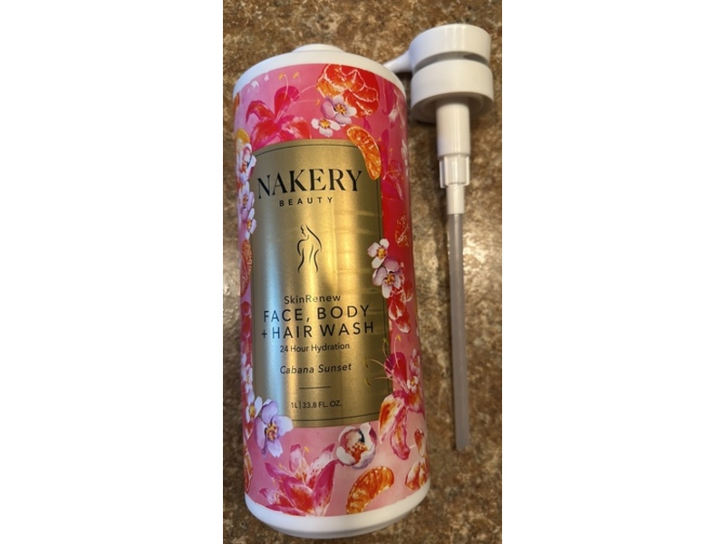 Nakery Beauty Skin Renew Face Body + Hair Wash, Cabana Sunset, 33.8 fl oz/1 L