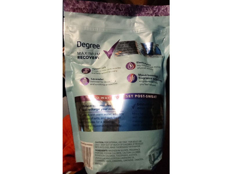 Degree Maximum Recovery Epsom Salt Muscle Soak, Lavender Extract + Electrolytes, 1 kg