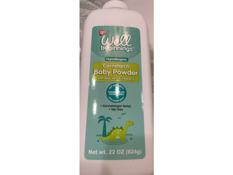 Well Beginnings Cornstarch Baby Powder, Aloe Vera & Vitamin E, 22 oz/624 g