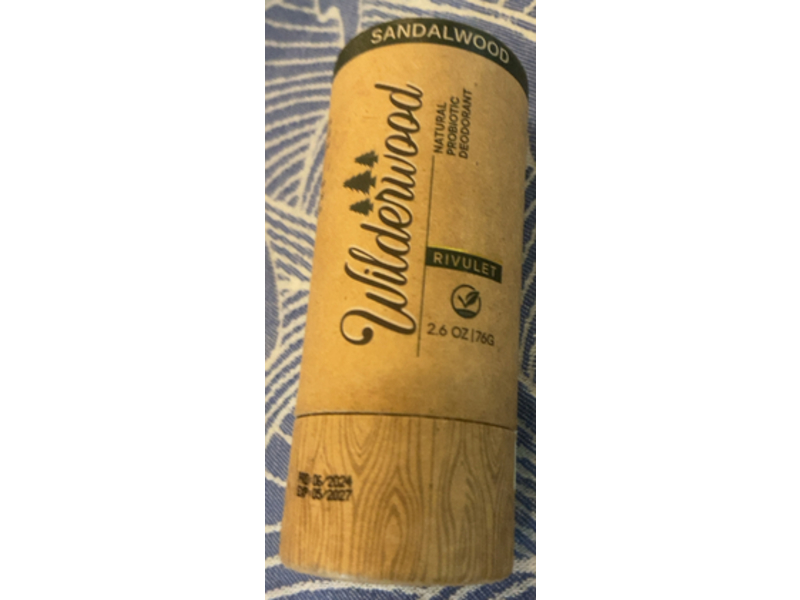 Wilderwood Rivulet Natural Probiotic Deodorant, Sandalwood, 2.6 oz/76 g