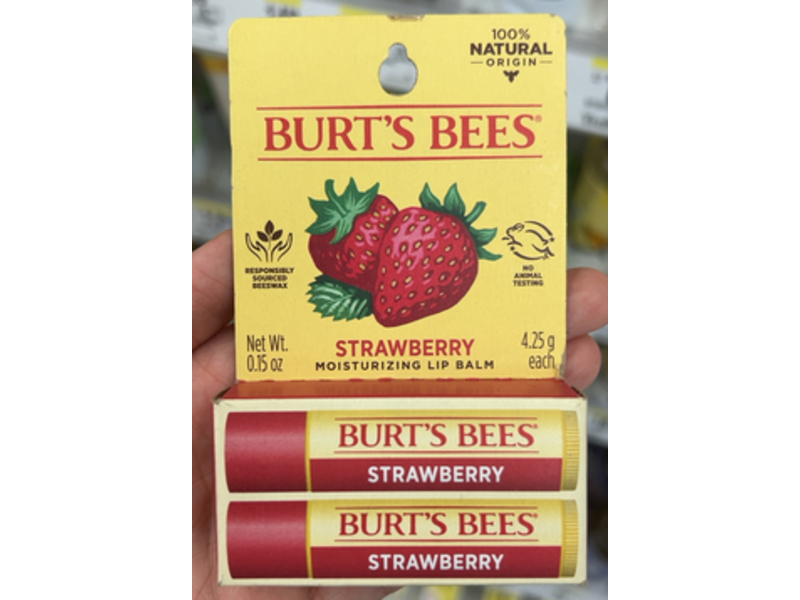 Burt's Bees Moisturizing Lip Balm, Strawberry, 0.15 oz/4.25 g, Pack Of 2