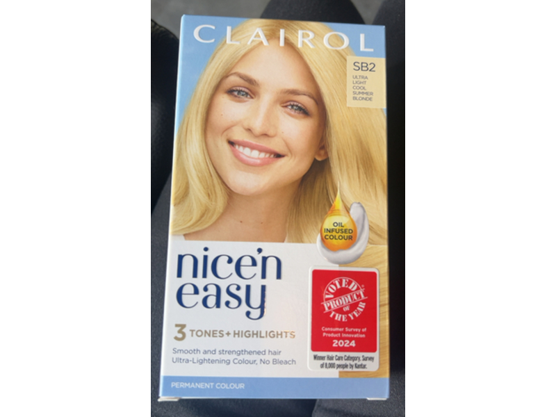 Clairol Nice'n Easy 3 Tones + Highlights Permanent Colour Kit, SB2 Ultra Light Cool Summer Blonde