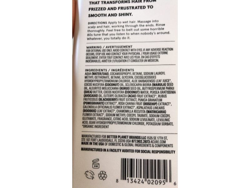 Acure Simply Smoothing Shampoo, Coconut & Marula, 12 fl oz/354 mL