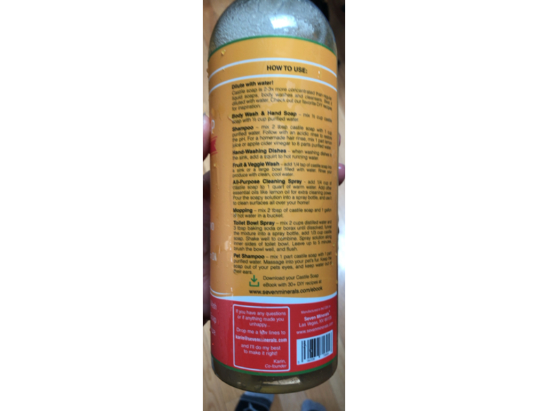 Seven Minerals Pure Castile Soap, Sweet Orange, 33.8 fl oz/1 L