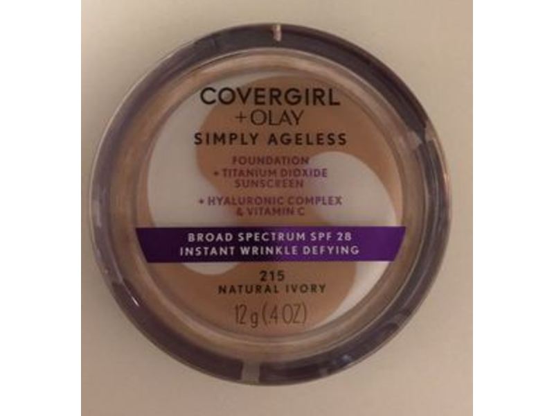 CoverGirl + Olay Simply Ageless Instant Wrinkle Defying Foundation , SPF 28, 215 Natural Ivory, 0.4 oz/12 g