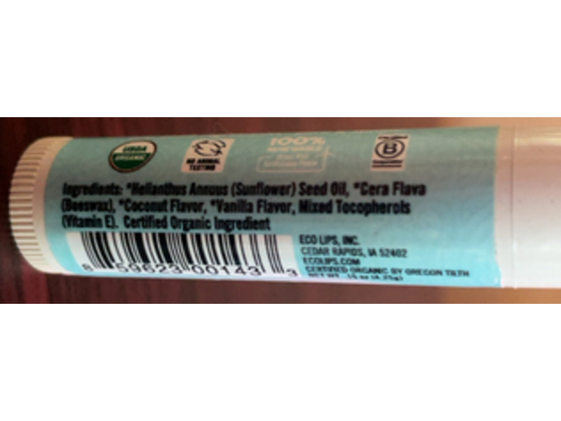 Eco Lips Pure & Simple Lip Balm, Coconut, 0.15 oz/4.25 g