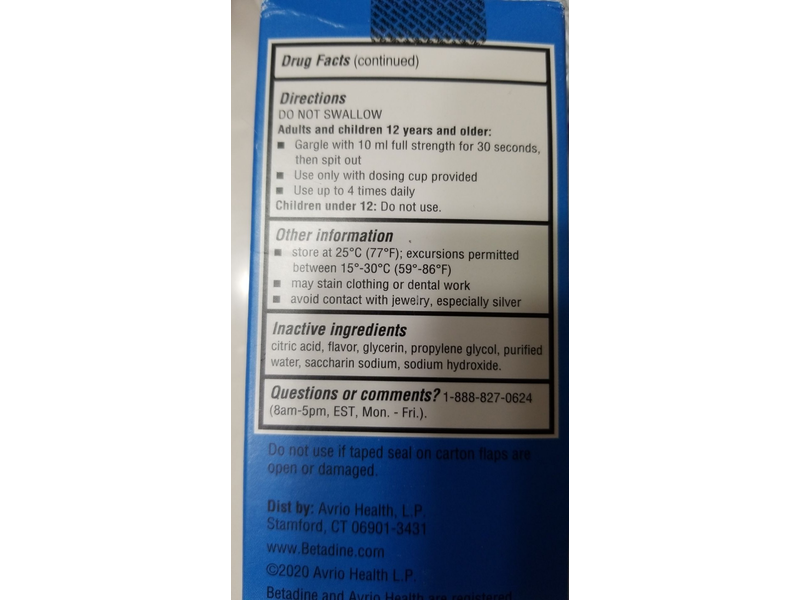 Betadine Antiseptic Sore Throat Gargle, Mint , 8 fl oz/237 mL