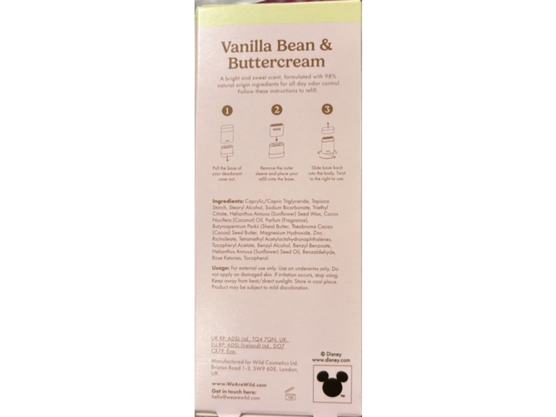 Wild Refillable Deodorant, Vanilla Bean & Buttercream, 40 g/1.4 oz