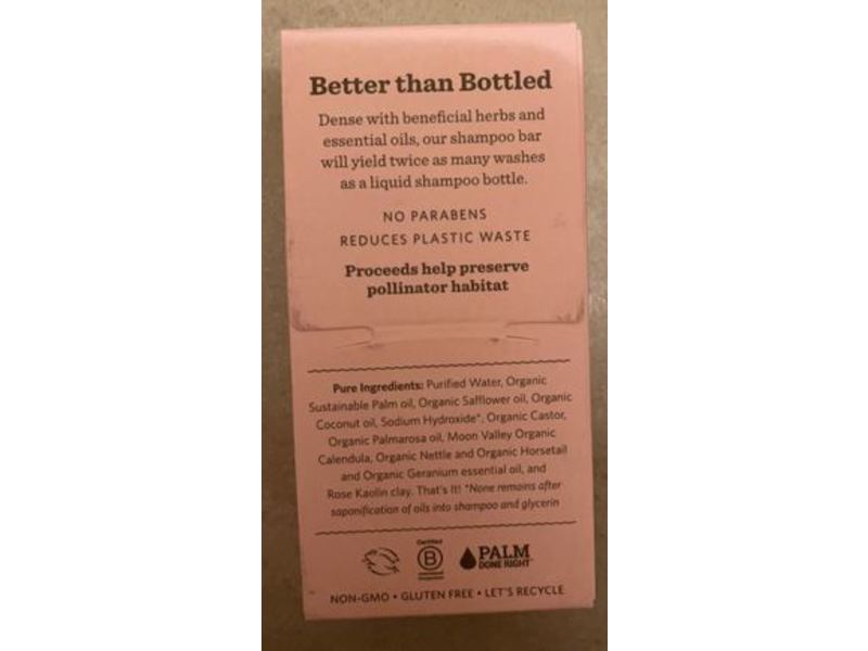 Moon Valley Herbal Shampoo Bar, Pink Geranium, 3.5 oz/99.2 g