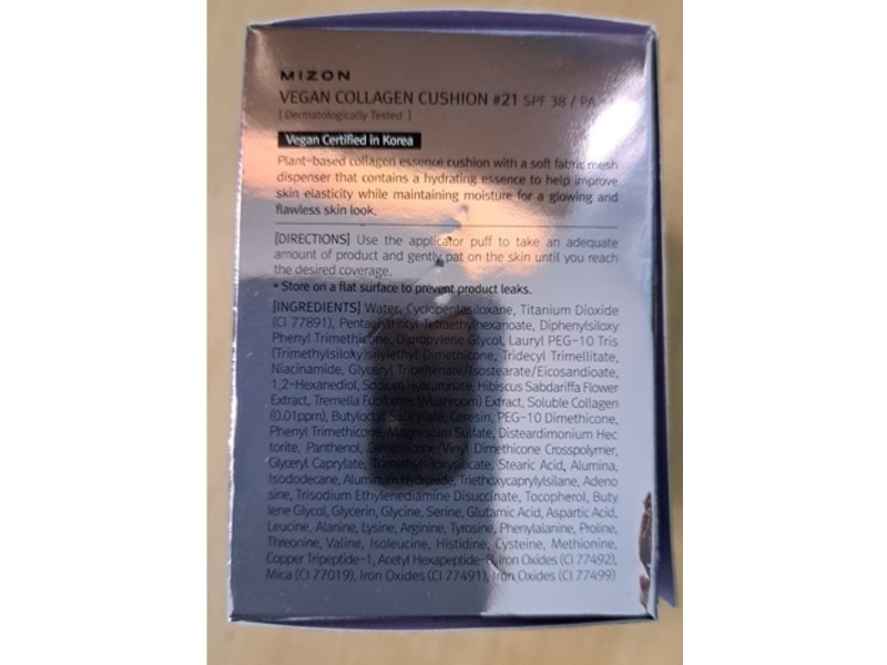 Mizon Vegan Collagen Cushion, #21 Light Beige Medium SPF38 PA++, 0.52 oz/15 g, 2 Count