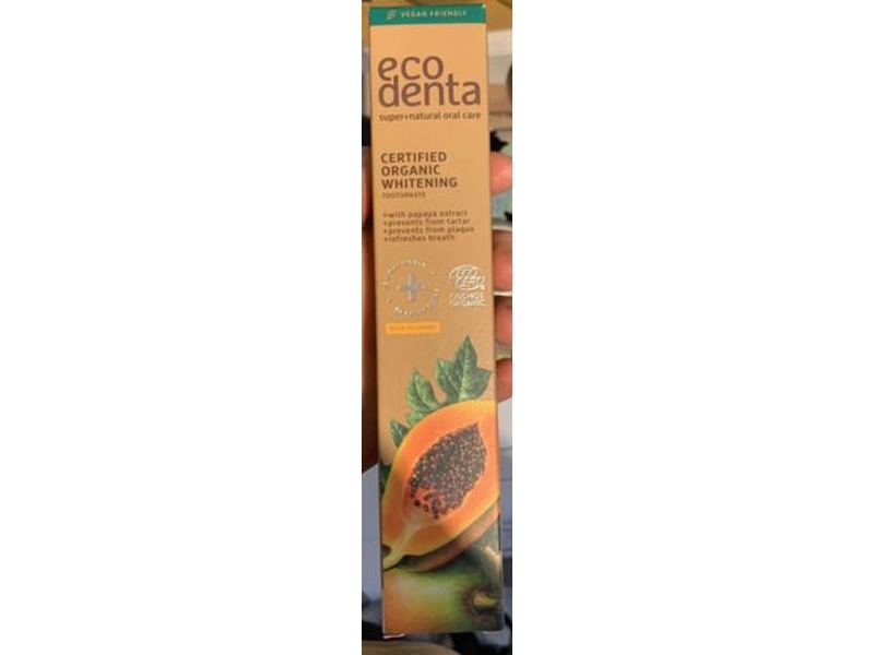 Eco Denta Certified Organic Whitening Toothpaste, Papaya Extract, Fluoride, 100 mL