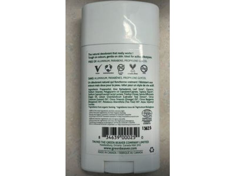 Green Beaver Natural Deodorant, Citrus, 1.76 oz/50 g