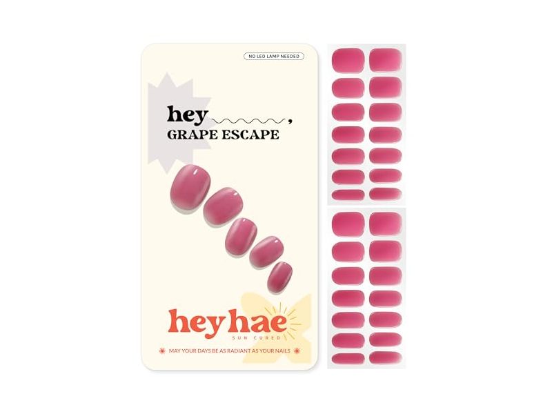 Heyhae Solar-Cured Gel Nail Strips Set, Hey Grape Escape, 28 Count