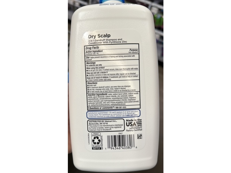 Equate 2 In 1 Dry Scalp Dandruff Shampoo And Conditioner, Almond Oil, 28.2 fl oz/834 mL