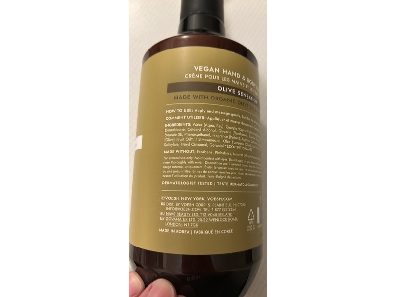 Voesh New York Olive Sensation, Vegan Hand & Body Cream, 28 fl oz/829 mL