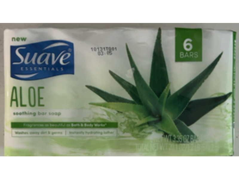 Suave Essentials Aloe Soothing Bar Soap, Aloe, 3.35 oz. 6 Count