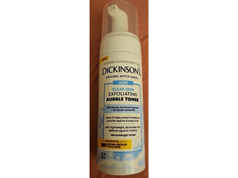 Dickinson’s Witch Hazel Clear Skin Exfoliating Bubble Toner, 0.5% Salicylic Acid Treatment + Glycolic Acid & Pha, 5 fl oz/147 mL